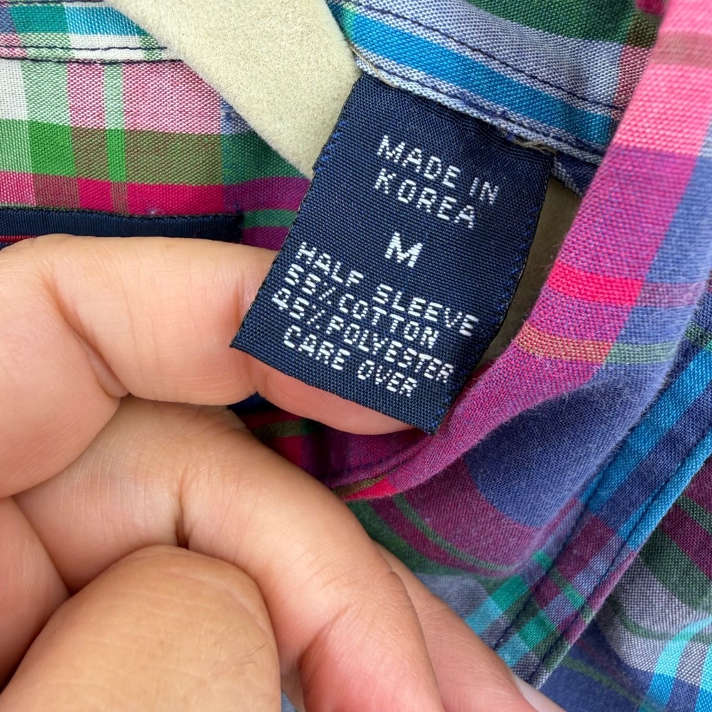 GANT Indigo Plaid Shirt Mens Large Short Sleeve Button Front Pink Blue Cotton - Picture 5 of 9